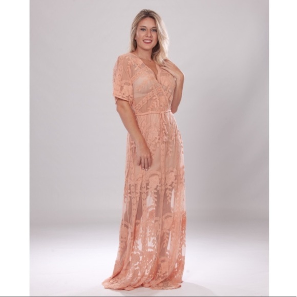 New Peach Lace Maxi Dress, Small - Picture 1 of 4
